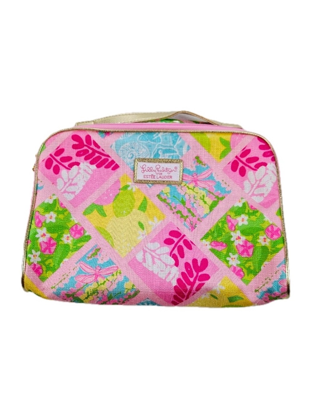 LILLY PULITZER x ESTEE LAUDER TRAVEL CASE CUBE BAG PINK BLUE GREEN